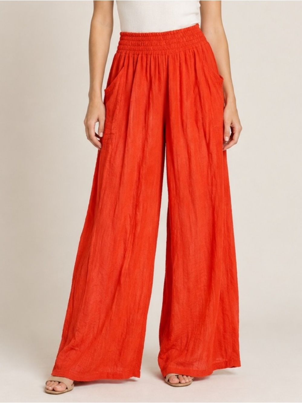 Anthropologie Orange Red Linen Wide Leg Pull-On Pants Small 57200